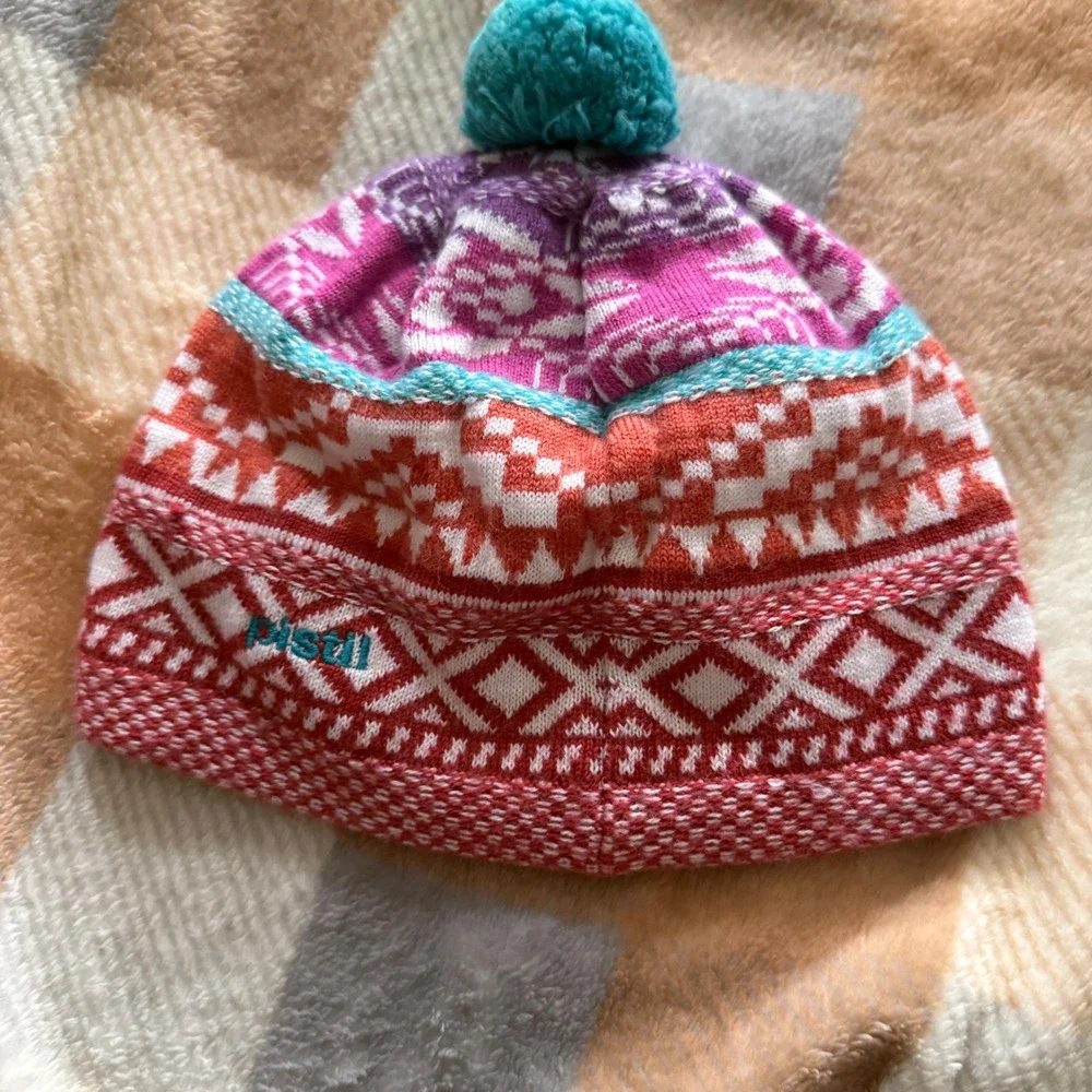 Pistil Kids Winter Hat Fair Isle Pom Pom Beanie Wool‎ Blend Made In Italy Snow